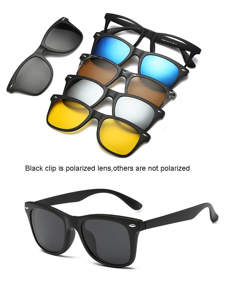 5 In 1 Custom Men Women Polarized Optical Magnetic Sunglasses Clip Magnet Clip on Sunglasses Polaroid Clip on Sun Glasses