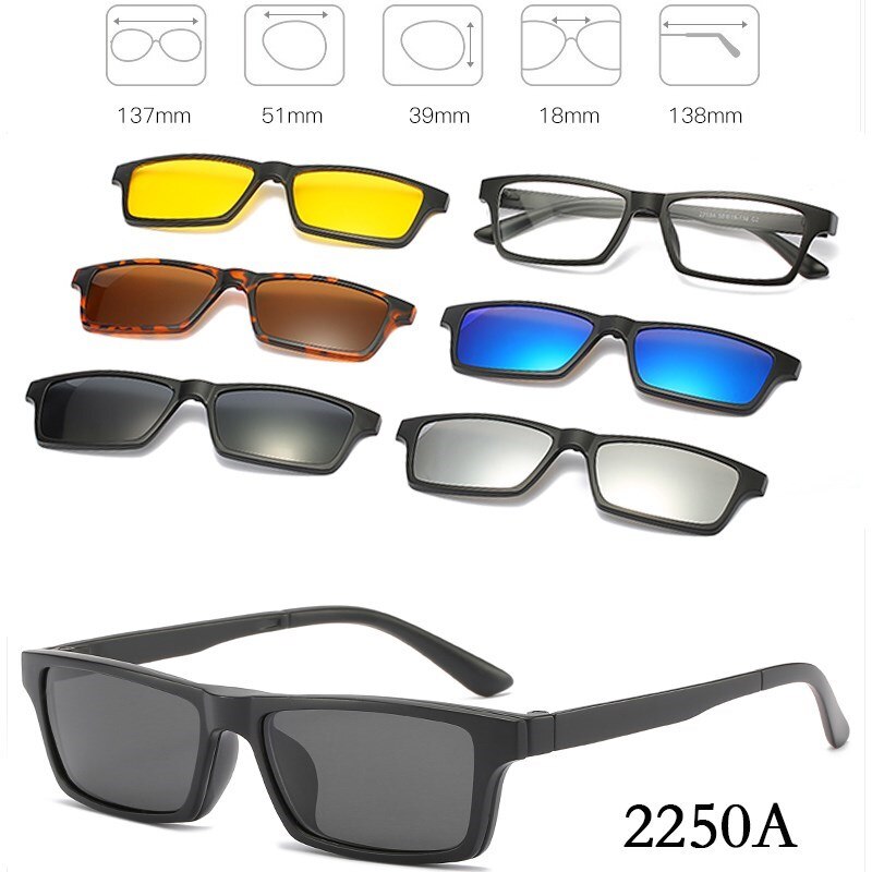 5 In 1 Custom Men Women Polarized Optical Magnetic Sunglasses Clip Magnet Clip on Sunglasses Polaroid Clip on Sun Glasses