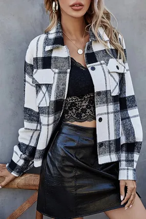 Casual Plaid Split Joint Buckle Turndown Collar Outerwear