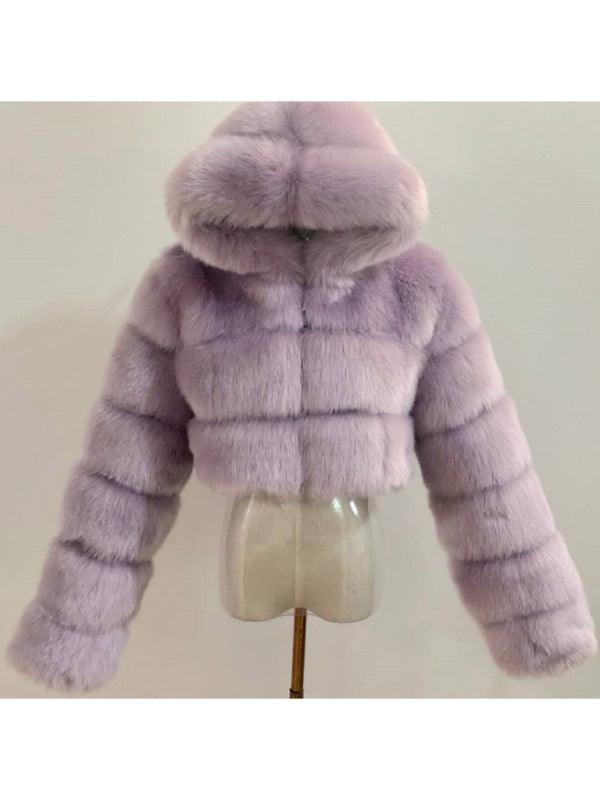 Crop Faux Fur Coat for Women