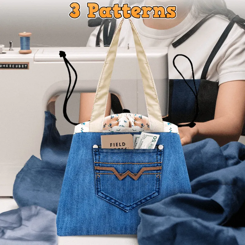 Denim Drawstring Bag PDF Download Pattern (3 sizes included)