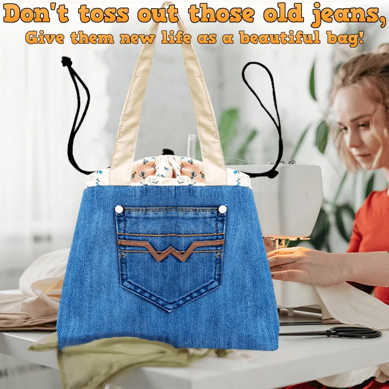 Denim Drawstring Bag PDF Download Pattern (3 sizes included)