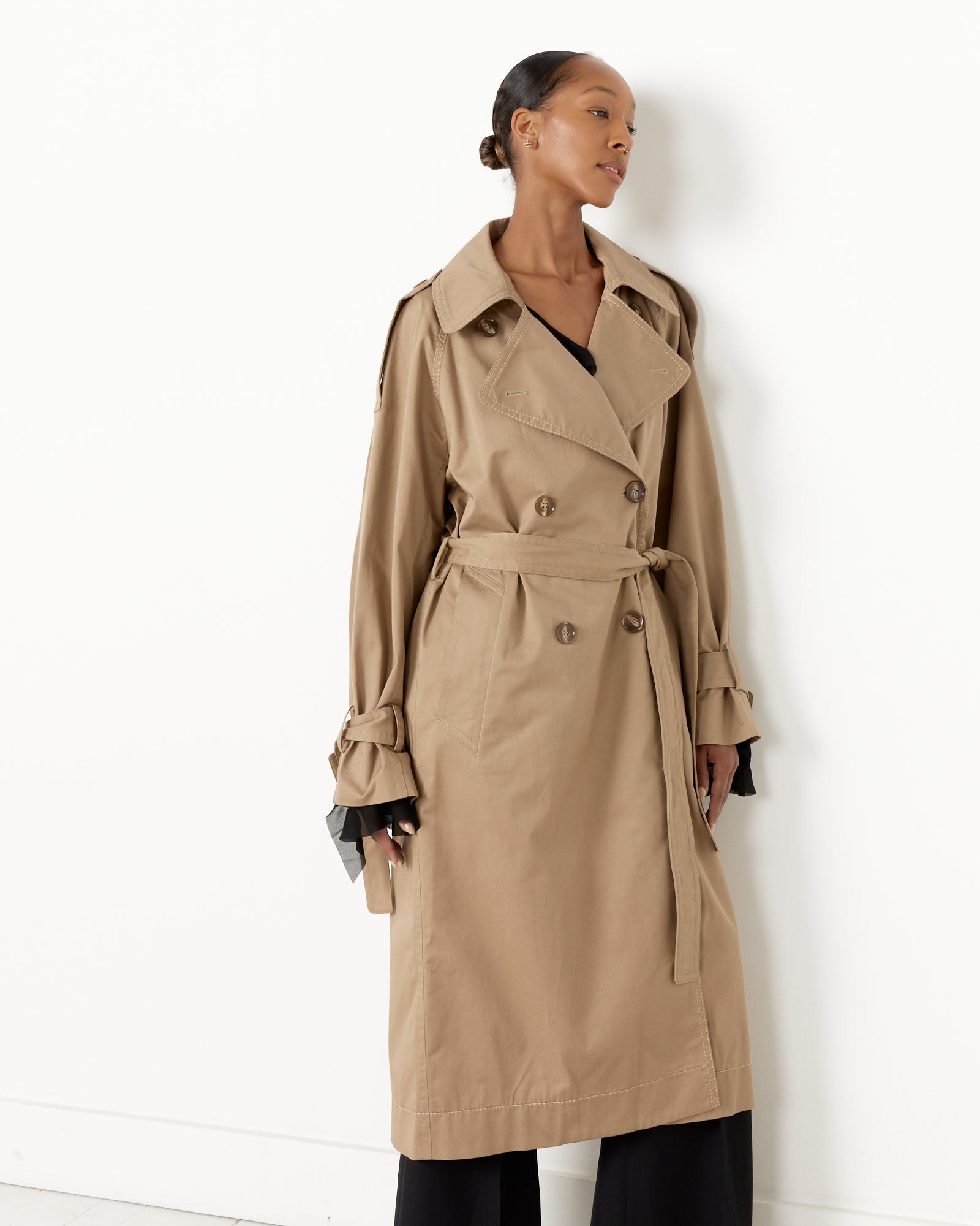 Double-Breasted Trench Coat in Cold Beige