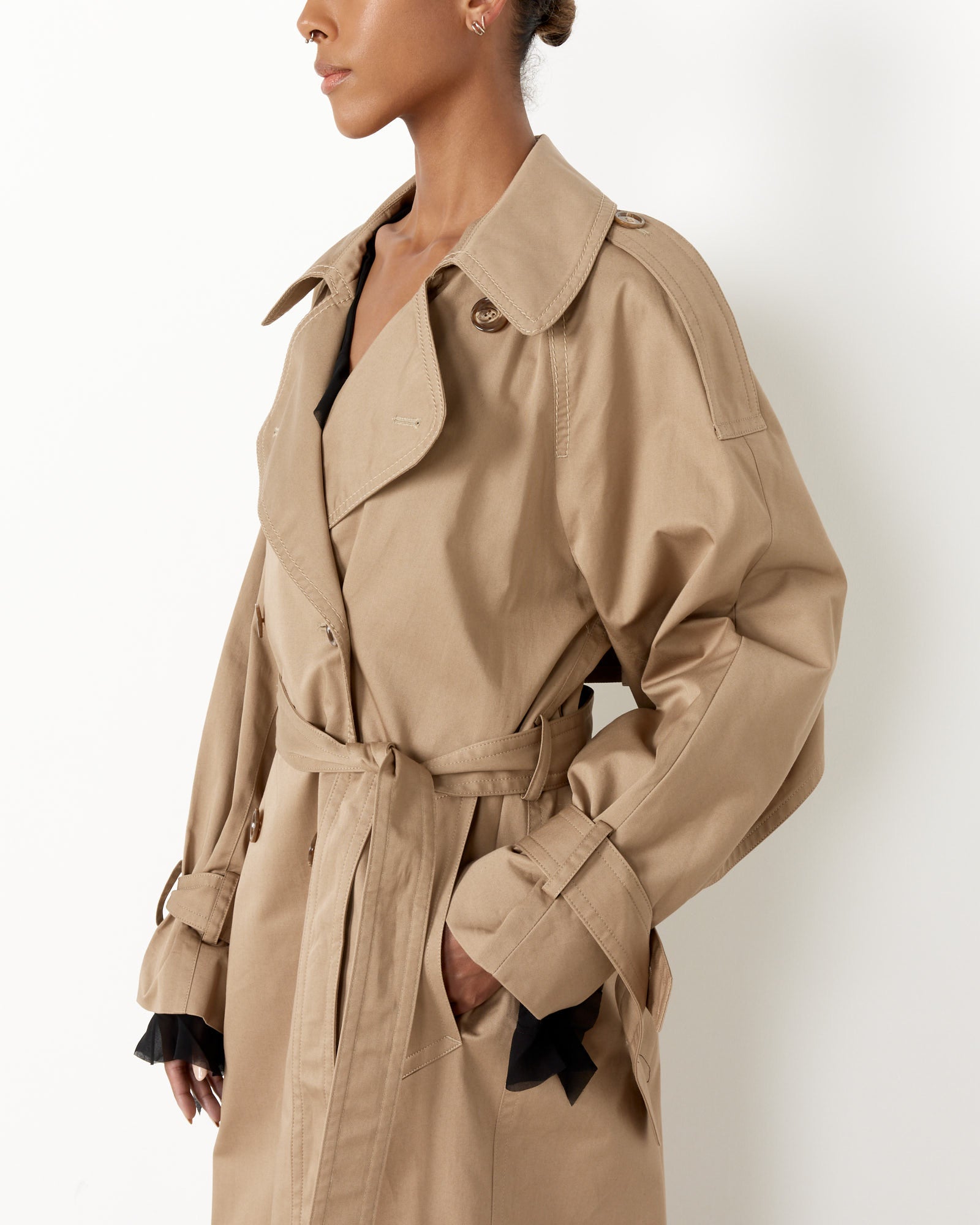 Double-Breasted Trench Coat in Cold Beige