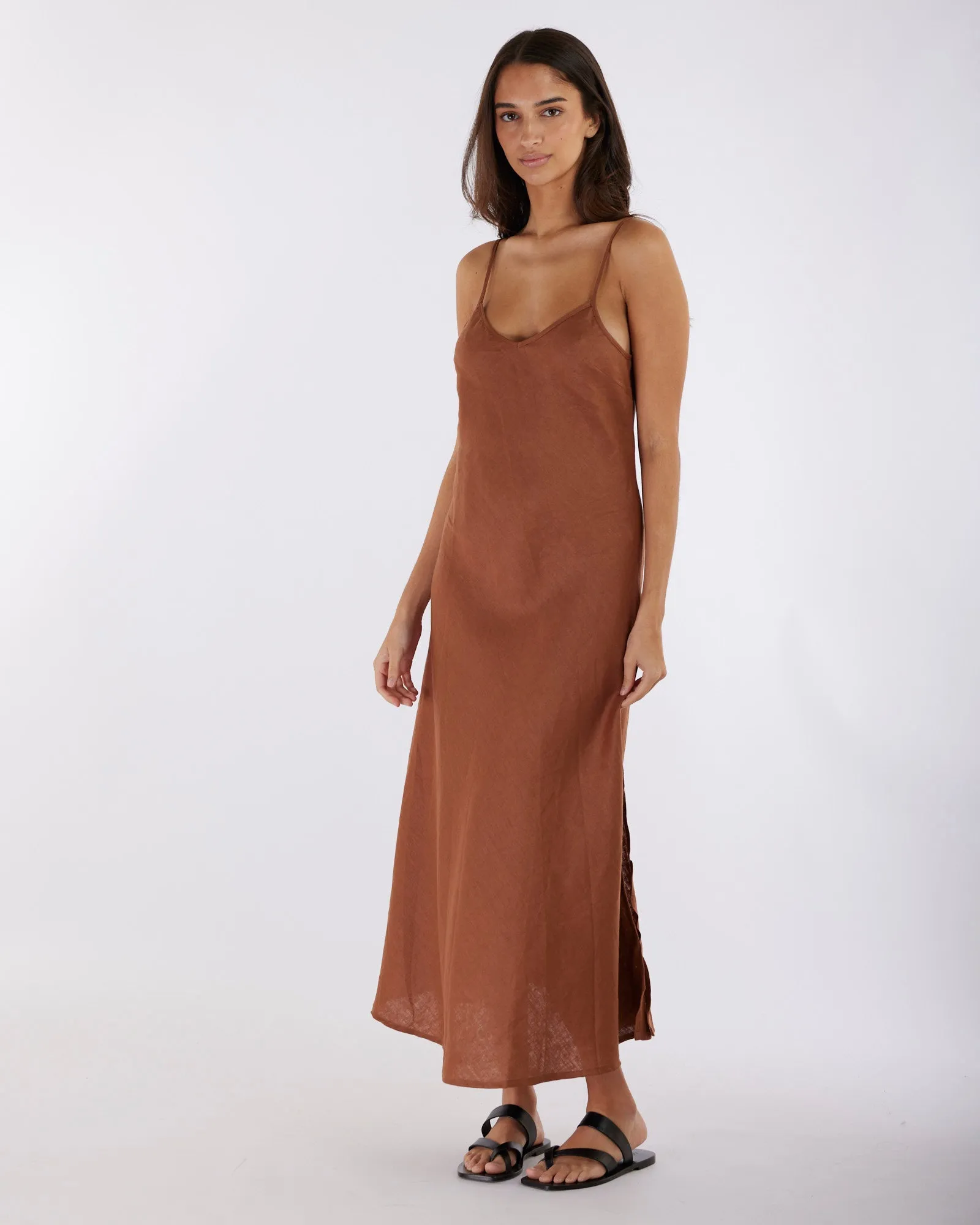 Evangeline Linen Dress - Cinnamon