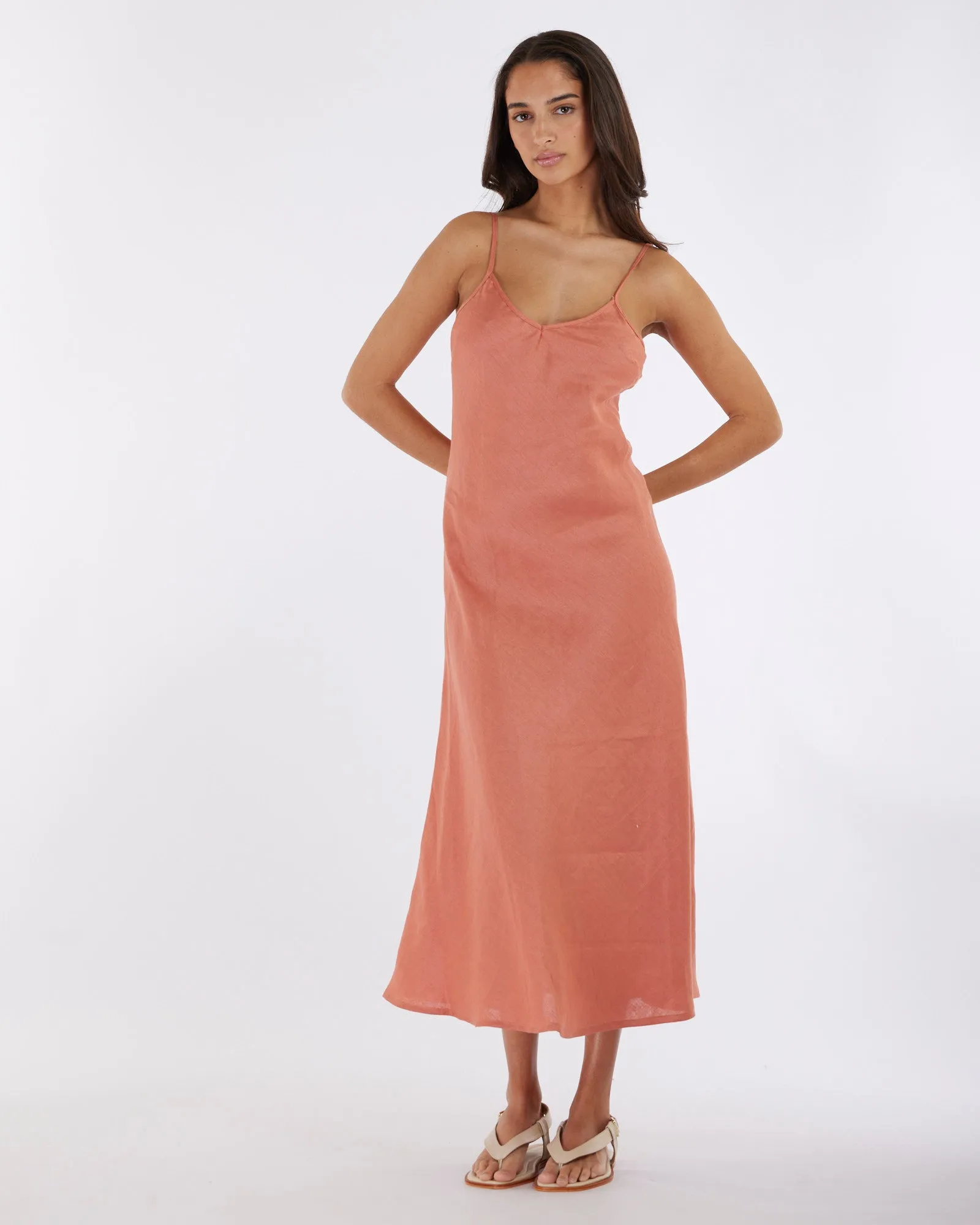 Evangeline Linen Dress - Rosewood