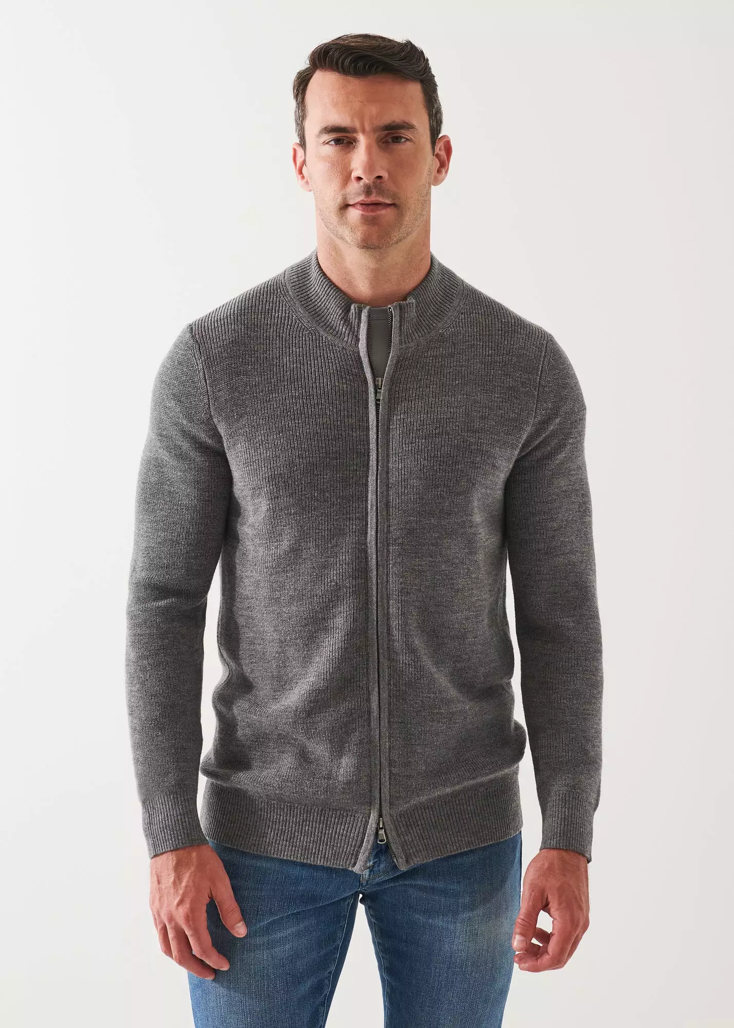 EXTRA-FINE MERINO RIBBED FULL ZIP CARDIGAN