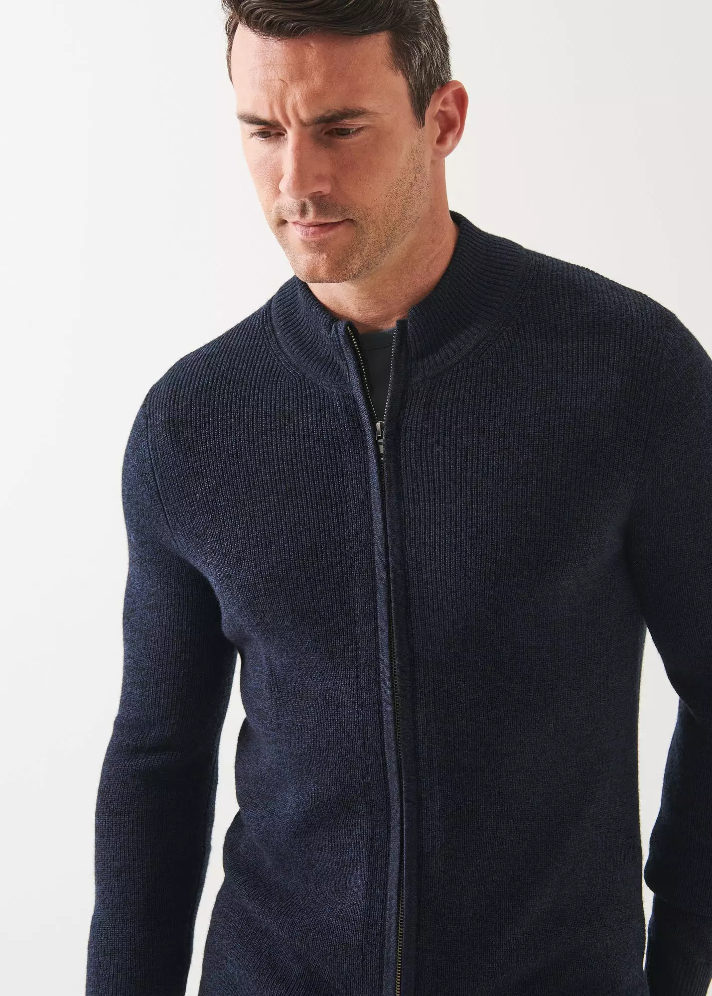 EXTRA-FINE MERINO RIBBED FULL ZIP CARDIGAN