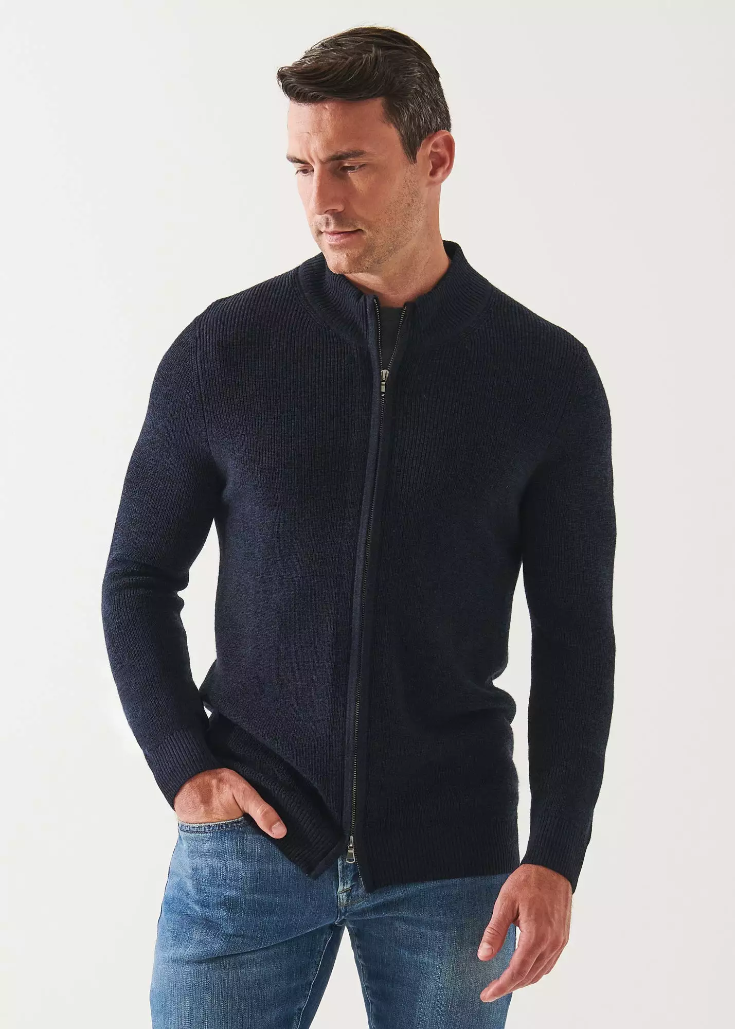 EXTRA-FINE MERINO RIBBED FULL ZIP CARDIGAN