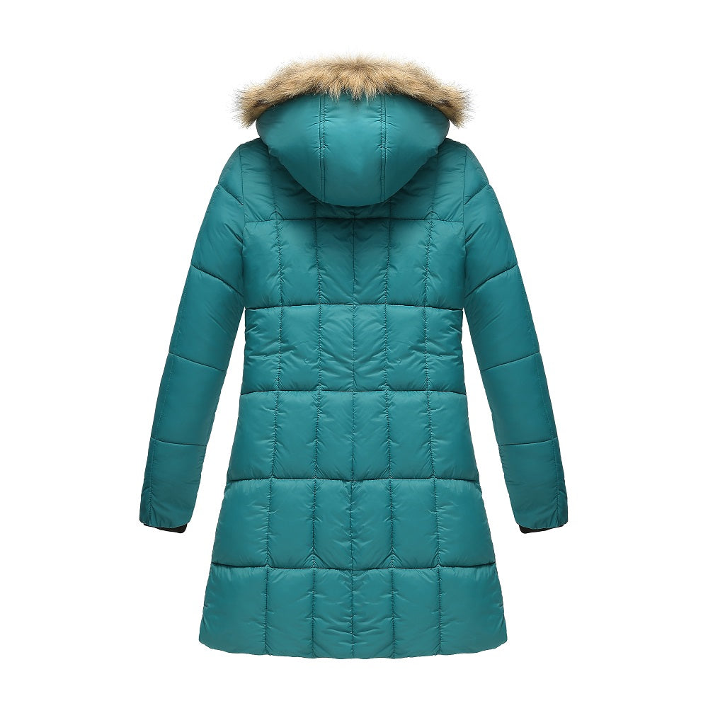 Haute Edition Women's Mid-Length Puffer Parka Coat with Faux Fur-lined Hood