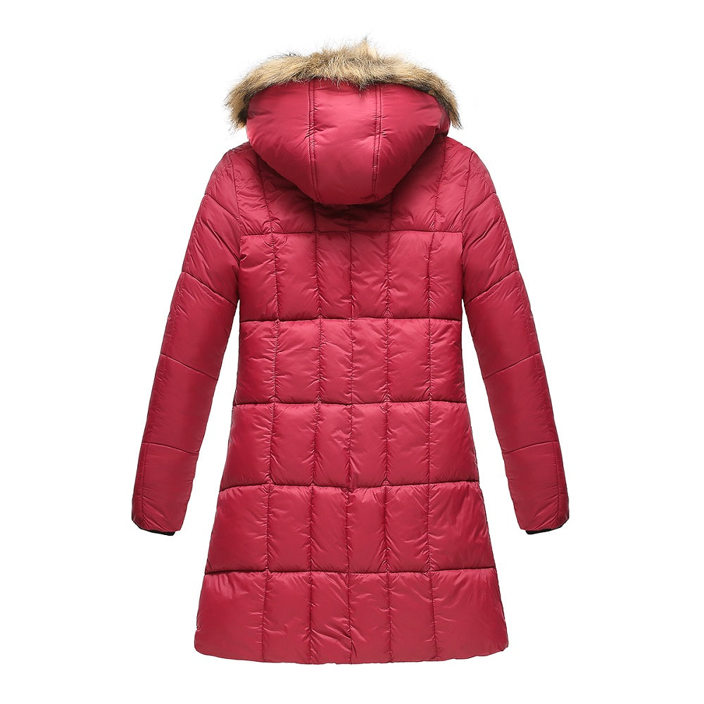 Haute Edition Women's Mid-Length Puffer Parka Coat with Faux Fur-lined Hood