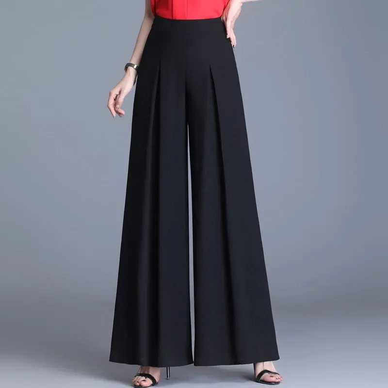 High Waist Chiffon Wide Leg Pants Women