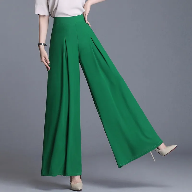 High Waist Chiffon Wide Leg Pants Women