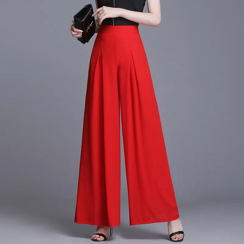 High Waist Chiffon Wide Leg Pants Women