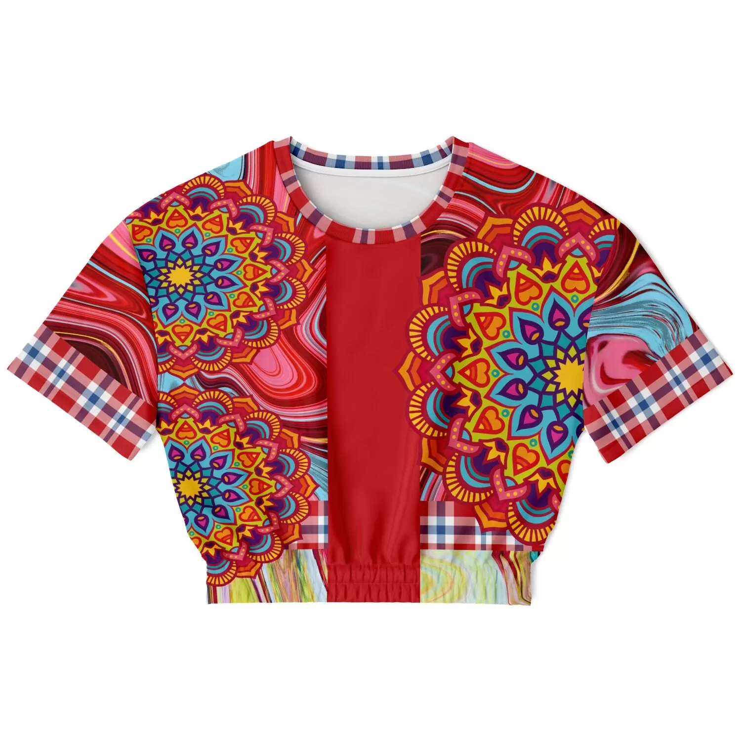 Hippy-Dippy Red Short Sleeve Cropped Eco-Poly Sweater