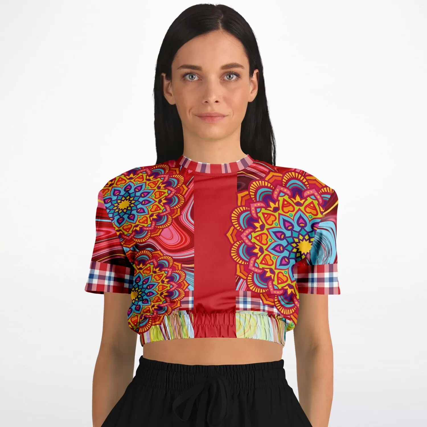 Hippy-Dippy Red Short Sleeve Cropped Eco-Poly Sweater