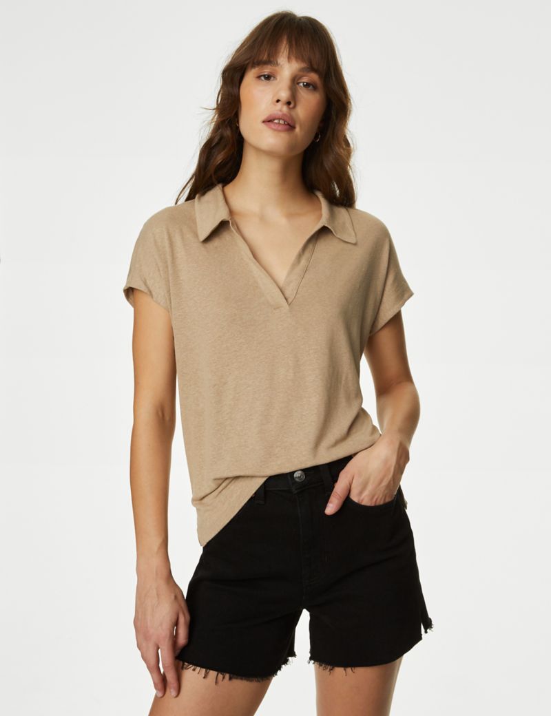 Linen Blend Collared Top