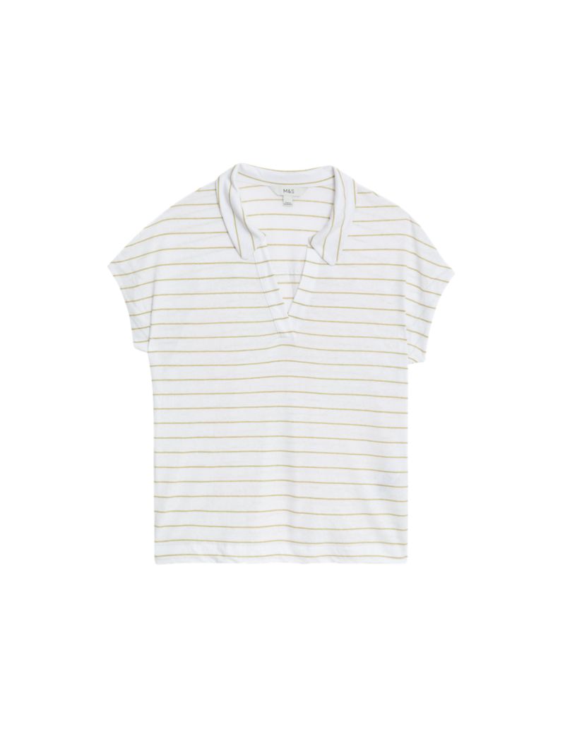 Linen Blend Striped Collared Top