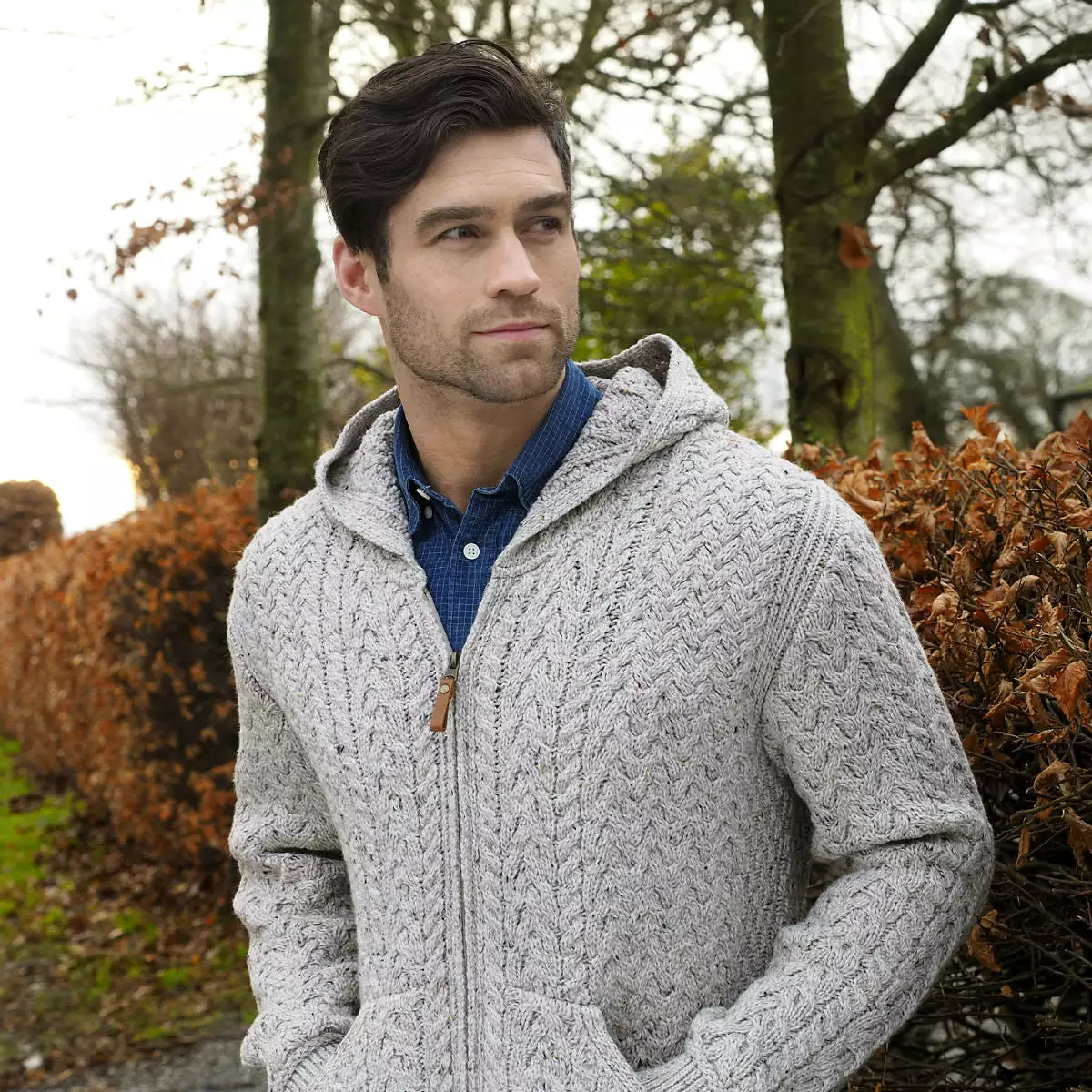 Men's Hooded Aran Zip Cardigan