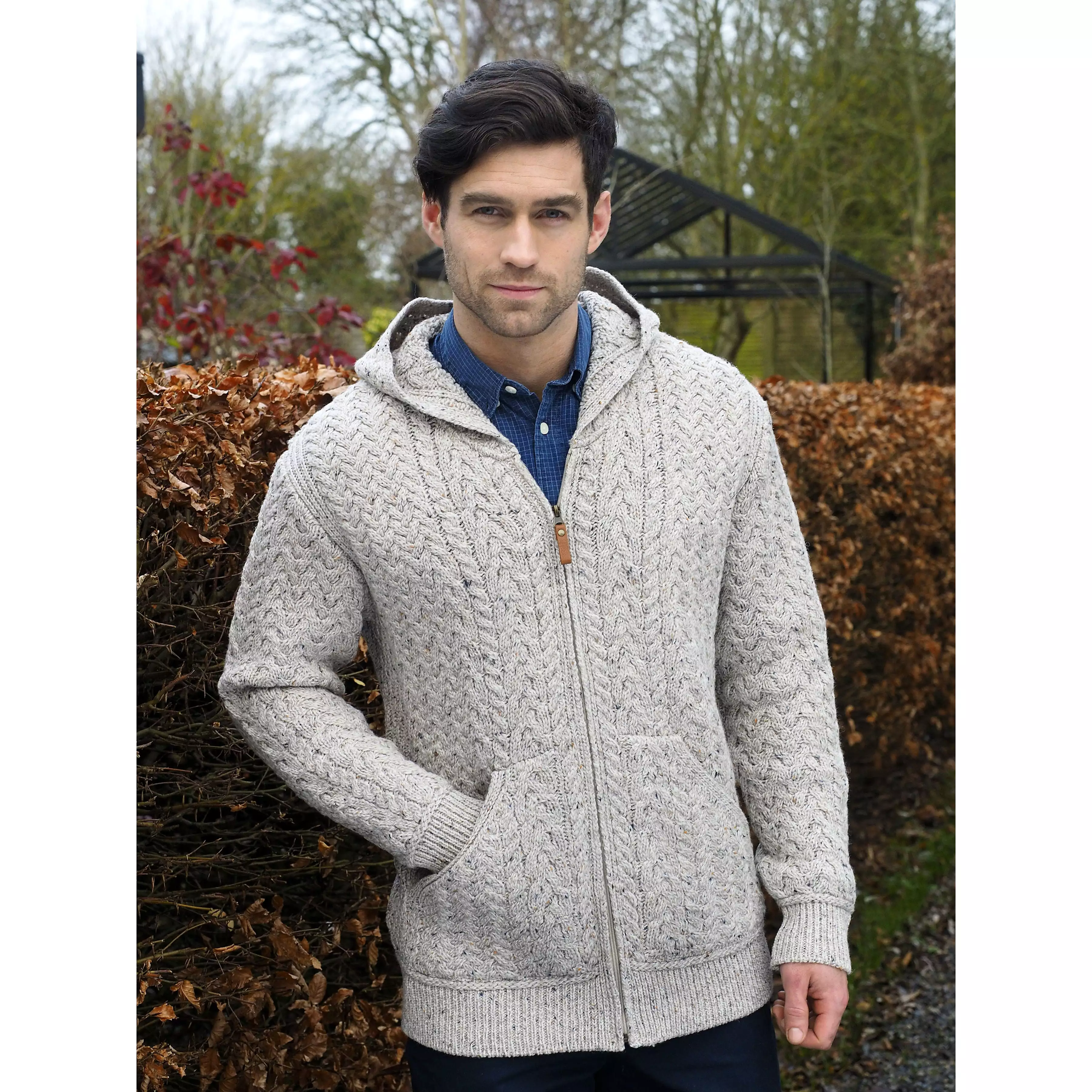 Men's Hooded Aran Zip Cardigan