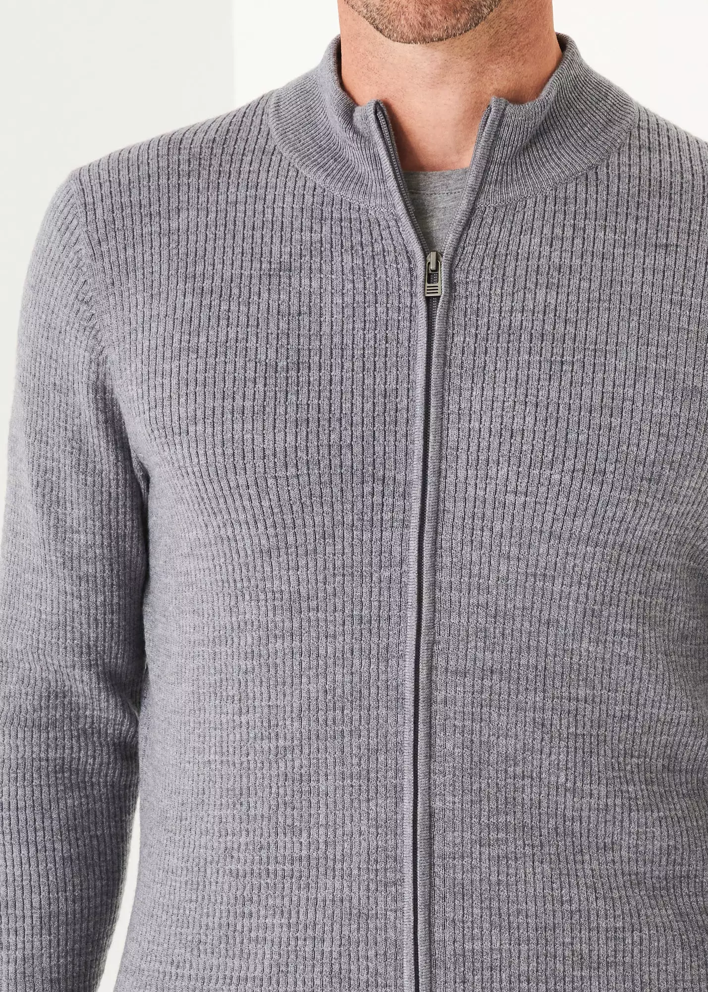 MERINO WAFFLE FULL ZIP CARDIGAN