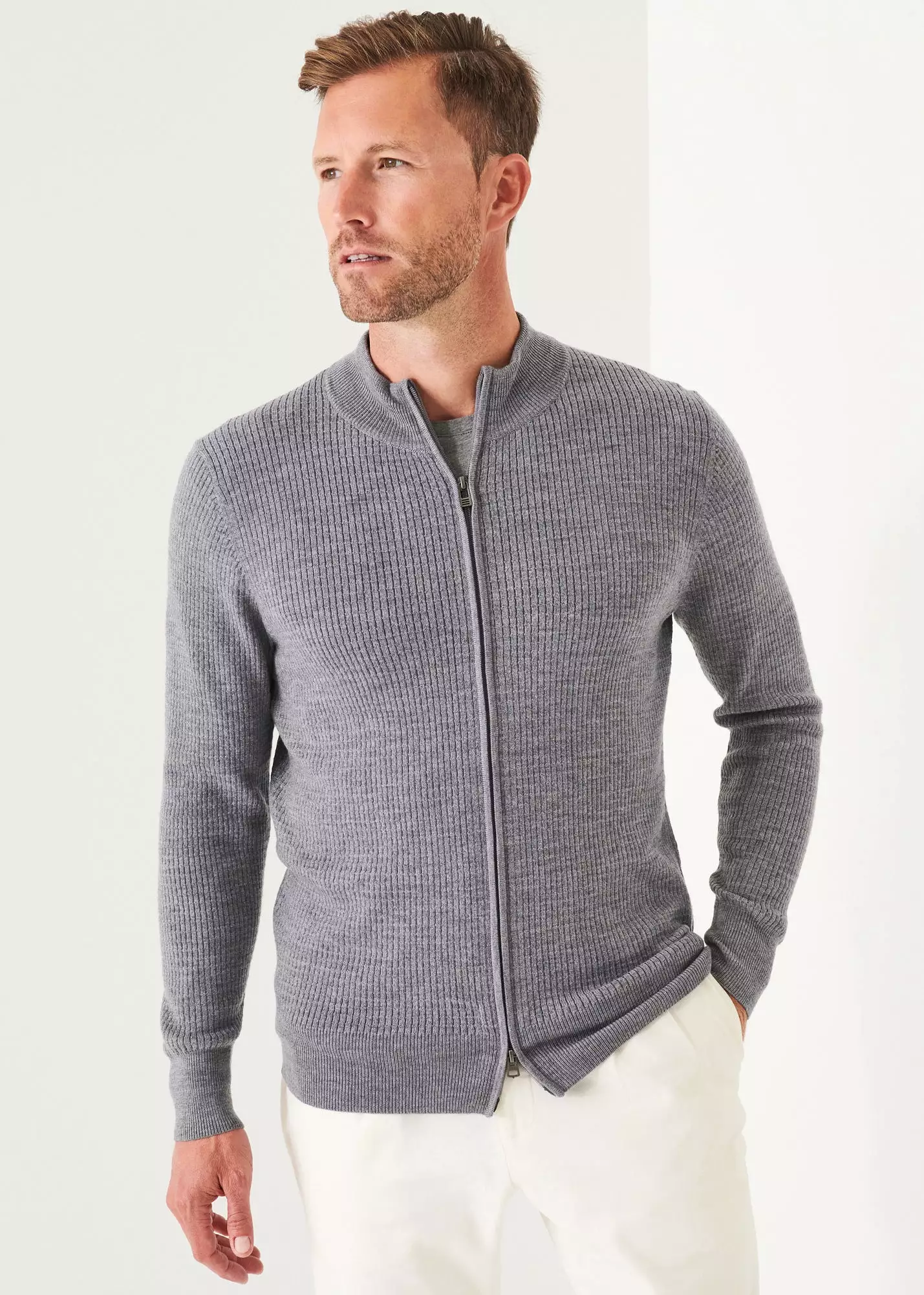 MERINO WAFFLE FULL ZIP CARDIGAN