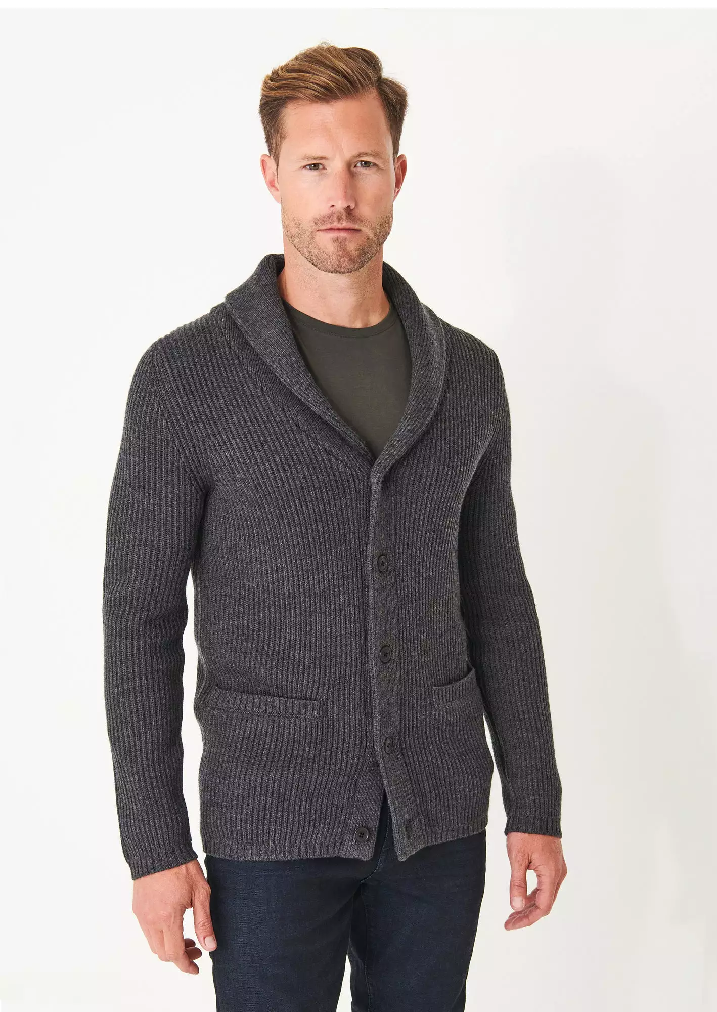 RIBBED SHAWL CARDIGAN