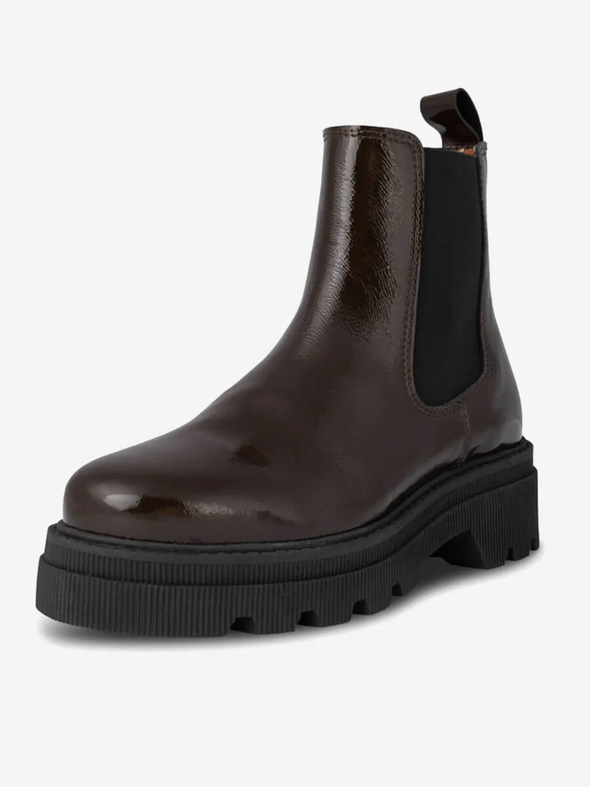 Sanna Chelsea Patent Boots - Chocolate