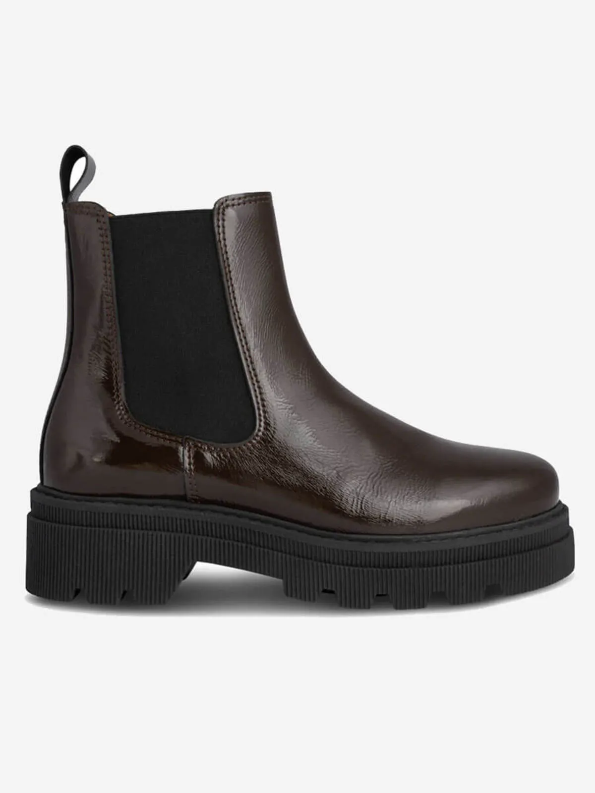 Sanna Chelsea Patent Boots - Chocolate