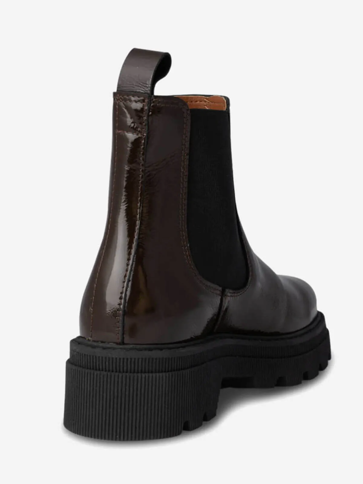 Sanna Chelsea Patent Boots - Chocolate