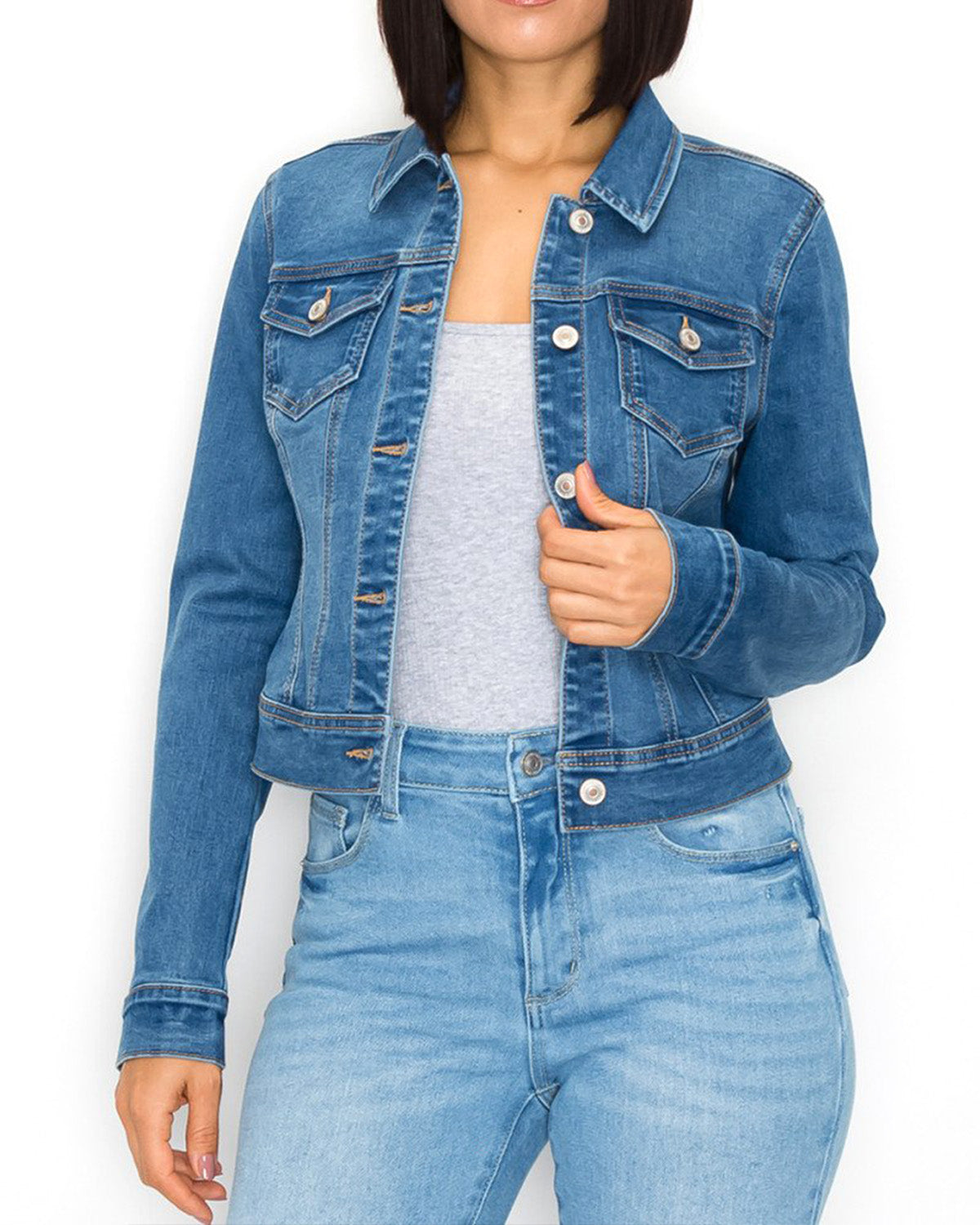 Stone Wash Button Up Comfort Stretch Denim Jacket