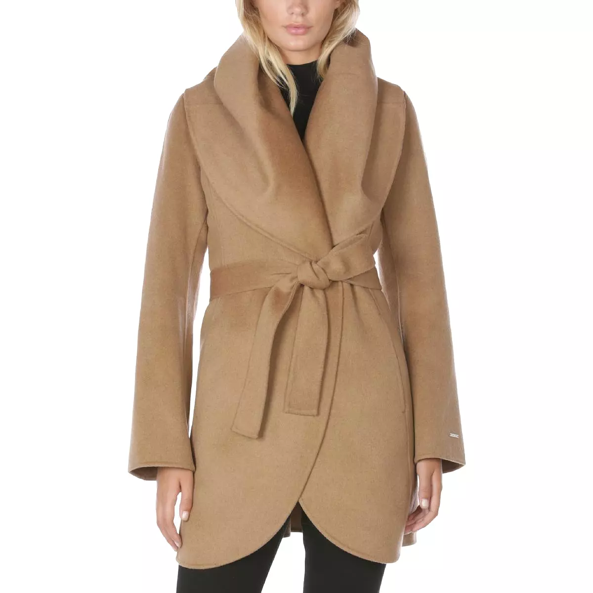 Tahari Marilyn Women's Wool Blend Double Face Belted Wrap Coat