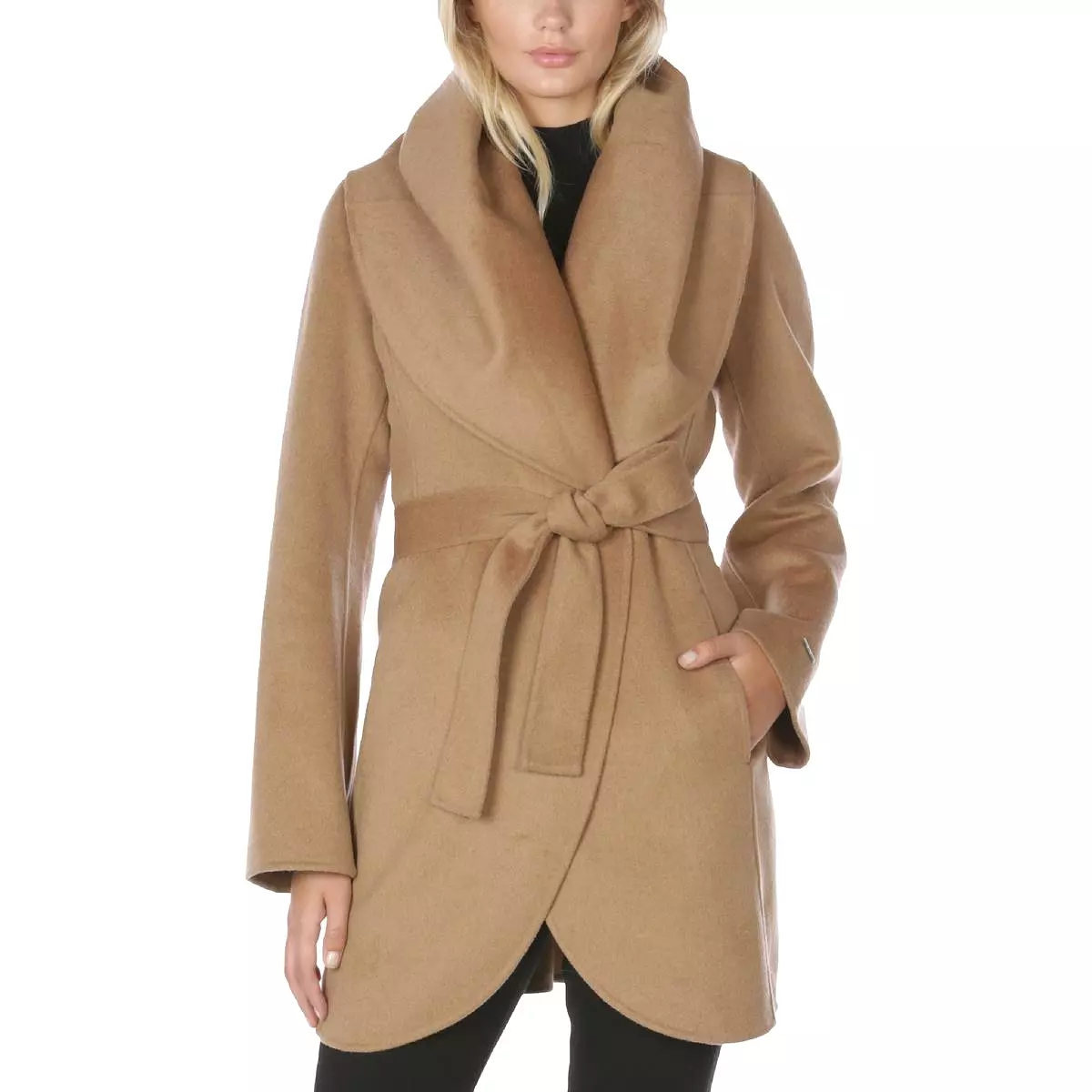 Tahari Marilyn Women's Wool Blend Double Face Belted Wrap Coat