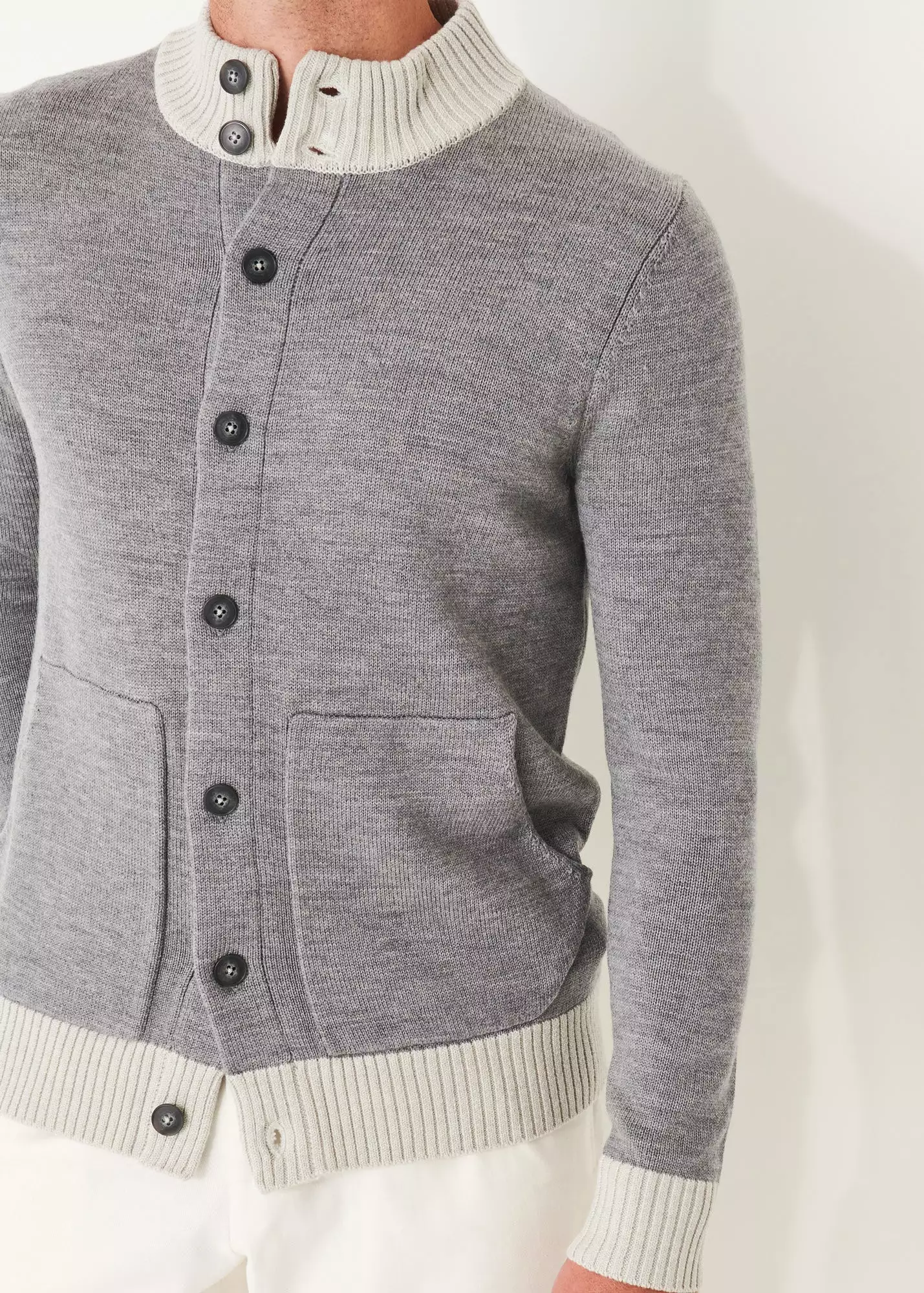 TWO-TONE BUTTON FRONT CARDIGAN