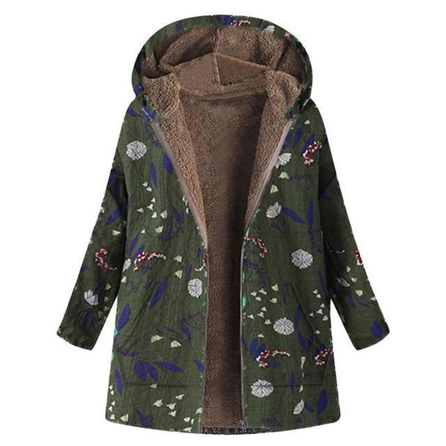 Winter Coat, Floral, Loose Plus Size Coat