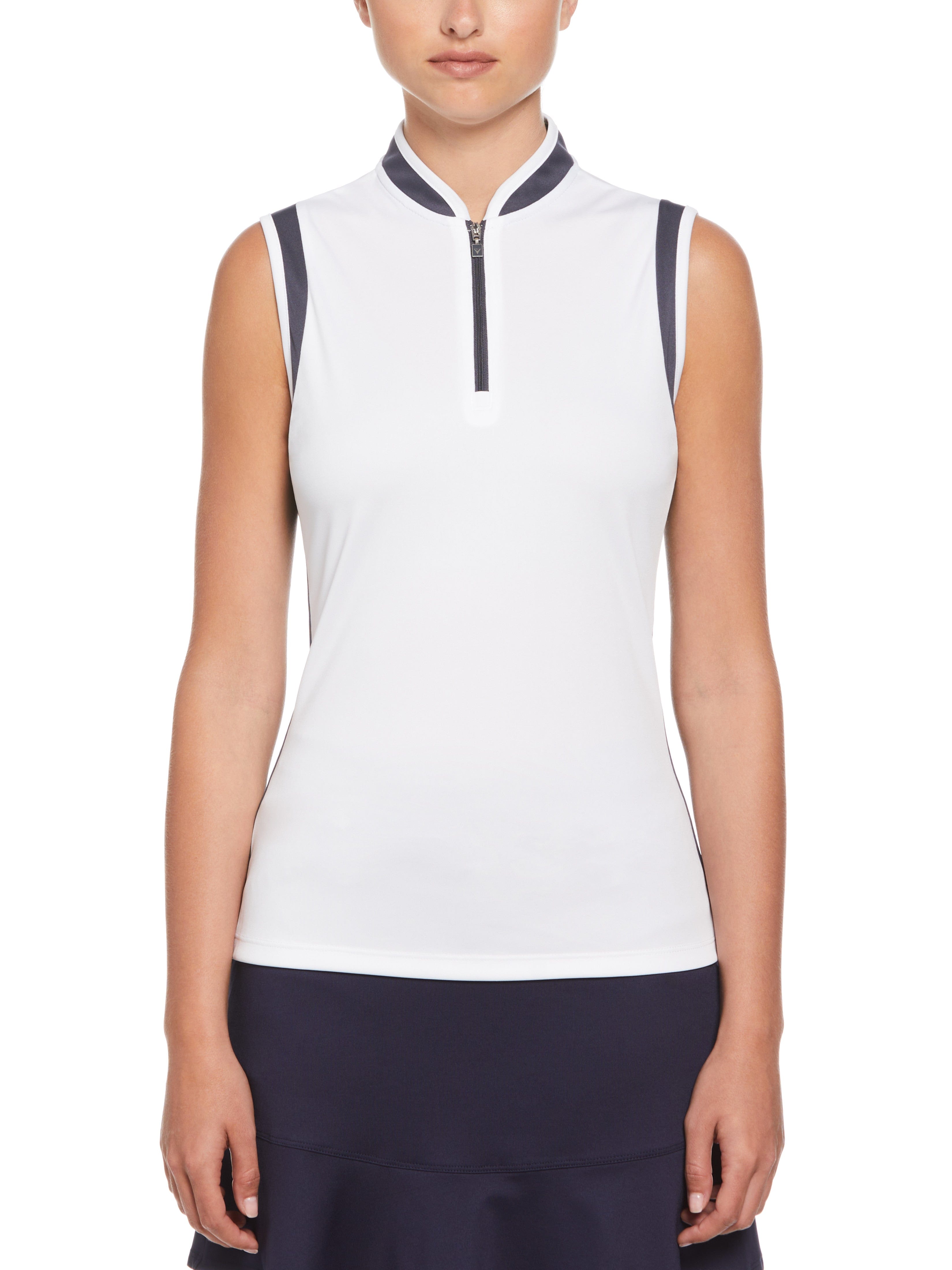 Womens Color Block Mandarin Collar Golf Polo