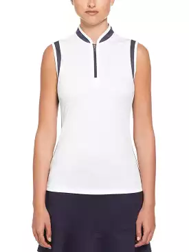 Womens Color Block Mandarin Collar Golf Polo