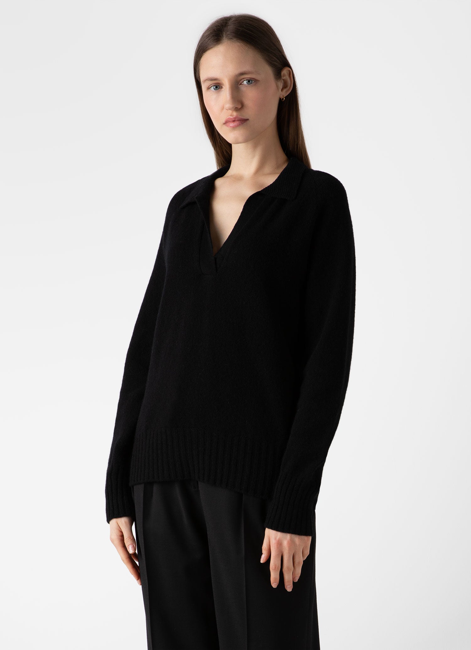 Women's Lambswool Polo Jumper in Black