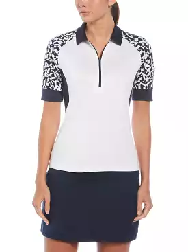 Womens Two-Tone Geometric 1/4 Zip Golf Polo